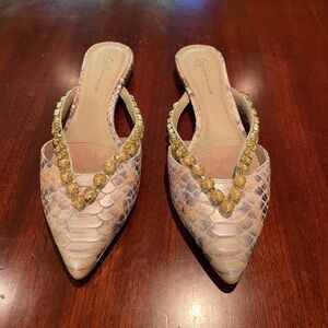 Anthropologie Guilhermina Embellished Snake Marfim Flats